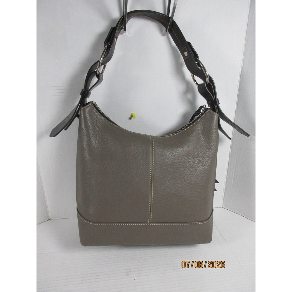 Dooney & Bourke Pebble Grain Leather Hobo Shoulder Bag Elephant Grey Silver Tone - Picture 3 of 7